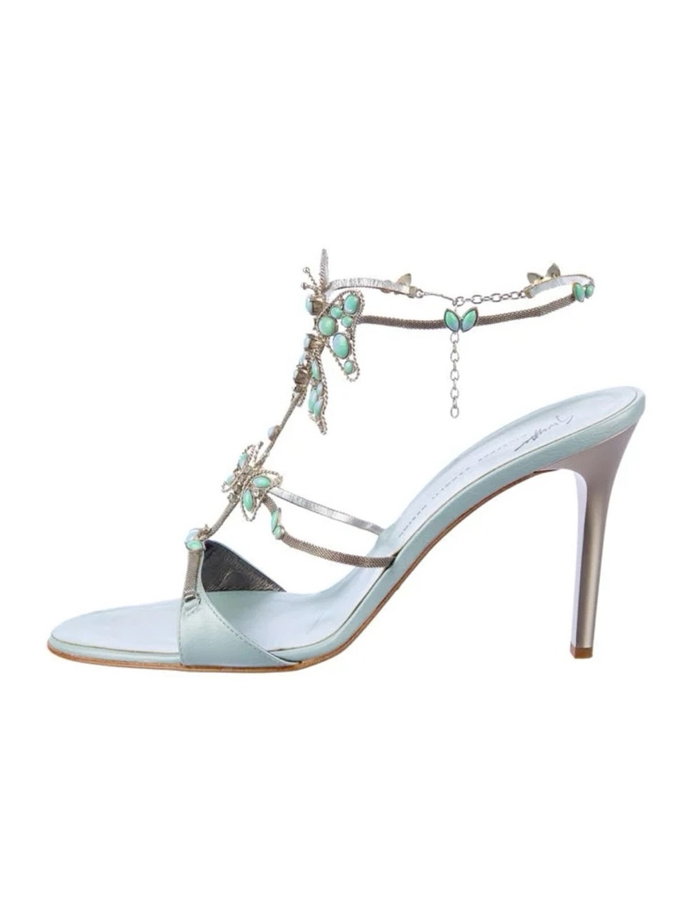 RARE Giuseppe Zanotti Mint Jeweled Butterfly Heeled Sandals Size 38.5 - Picture 3 of 5